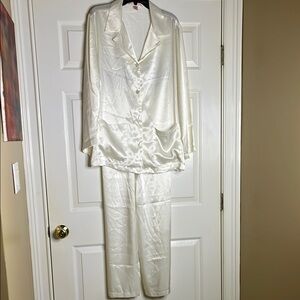 Elegant White Satin Pajama Set